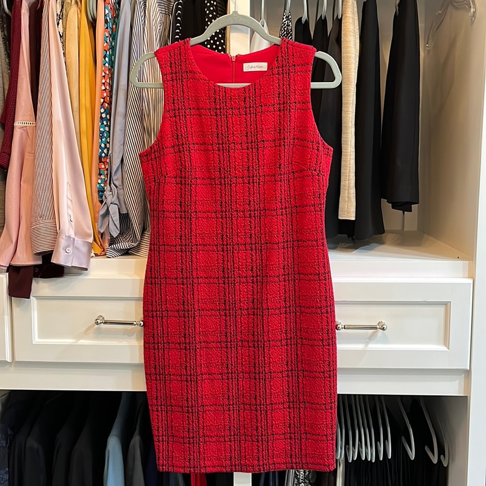 Calvin Klein Red & Black Sleeveless Fitted Dress, Size 6
